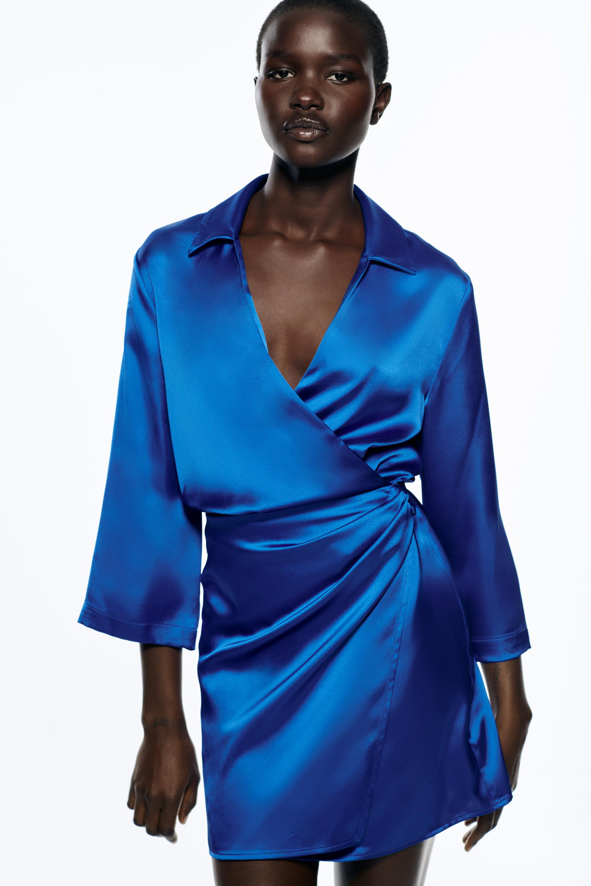 Satin wrap dress clearance